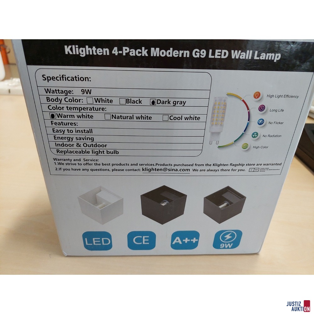 1 Packung mit 4 Stück LED Wandleuchten der Marke Klighten  in Originalverpackung - NEU